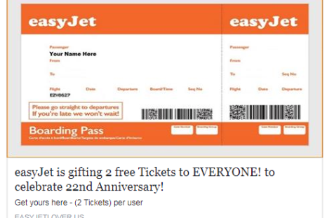 easyjet free ticket competition Facebook scam 