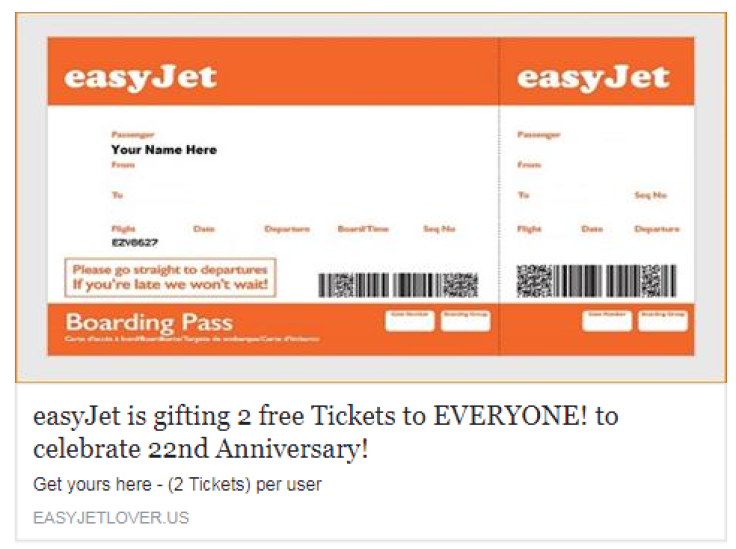 easyjet free ticket competition Facebook scam 