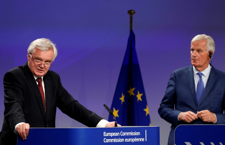 Britain's Brexit Secretary David Davis and European Union's chief Brexit negotiator Michel Barnier hold a joint news conference marking the end of the third formal negotiation session in Brussels, Belgium 