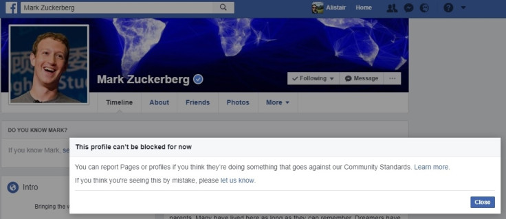 Mark Zuckerberg cannot be blocked
