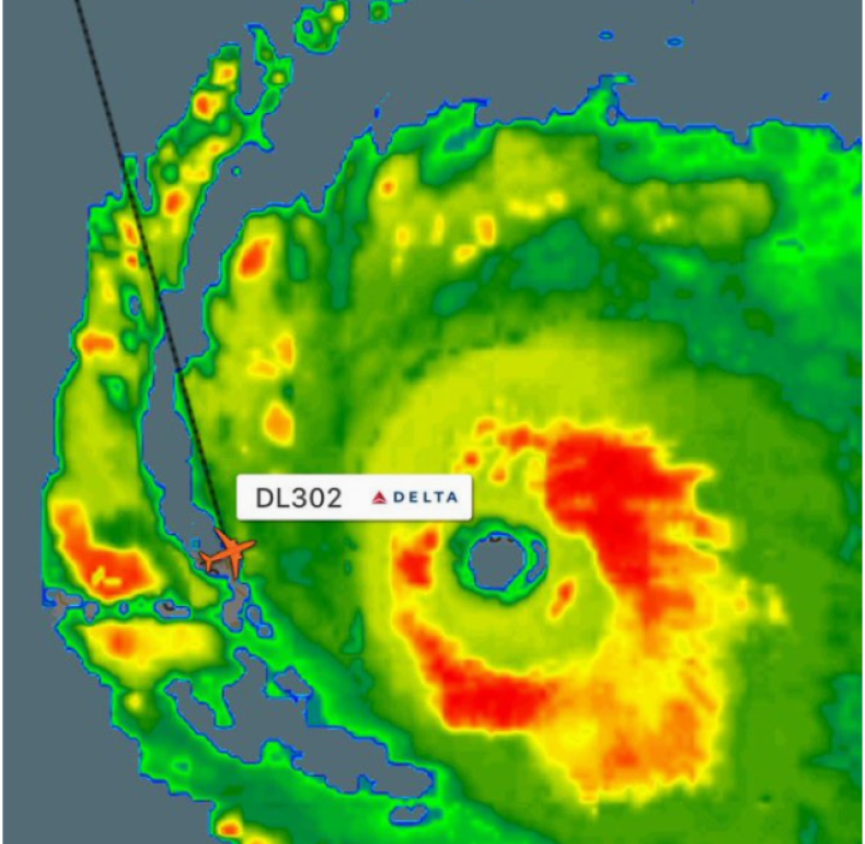 Delta Airlines flight in Hurricane Irma