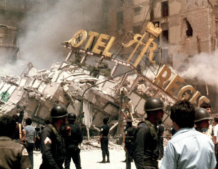The Hotel Regis in Mexico City's Alameda Park Square collapses after the country’s devastating earthquake on 19 September 1985 – leading the country to strengthen building codes and adopt emergency drills 