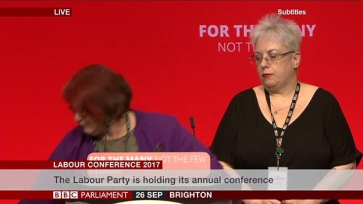 Hazel Malcolm-Walker collapses to the stage a minute into her speech