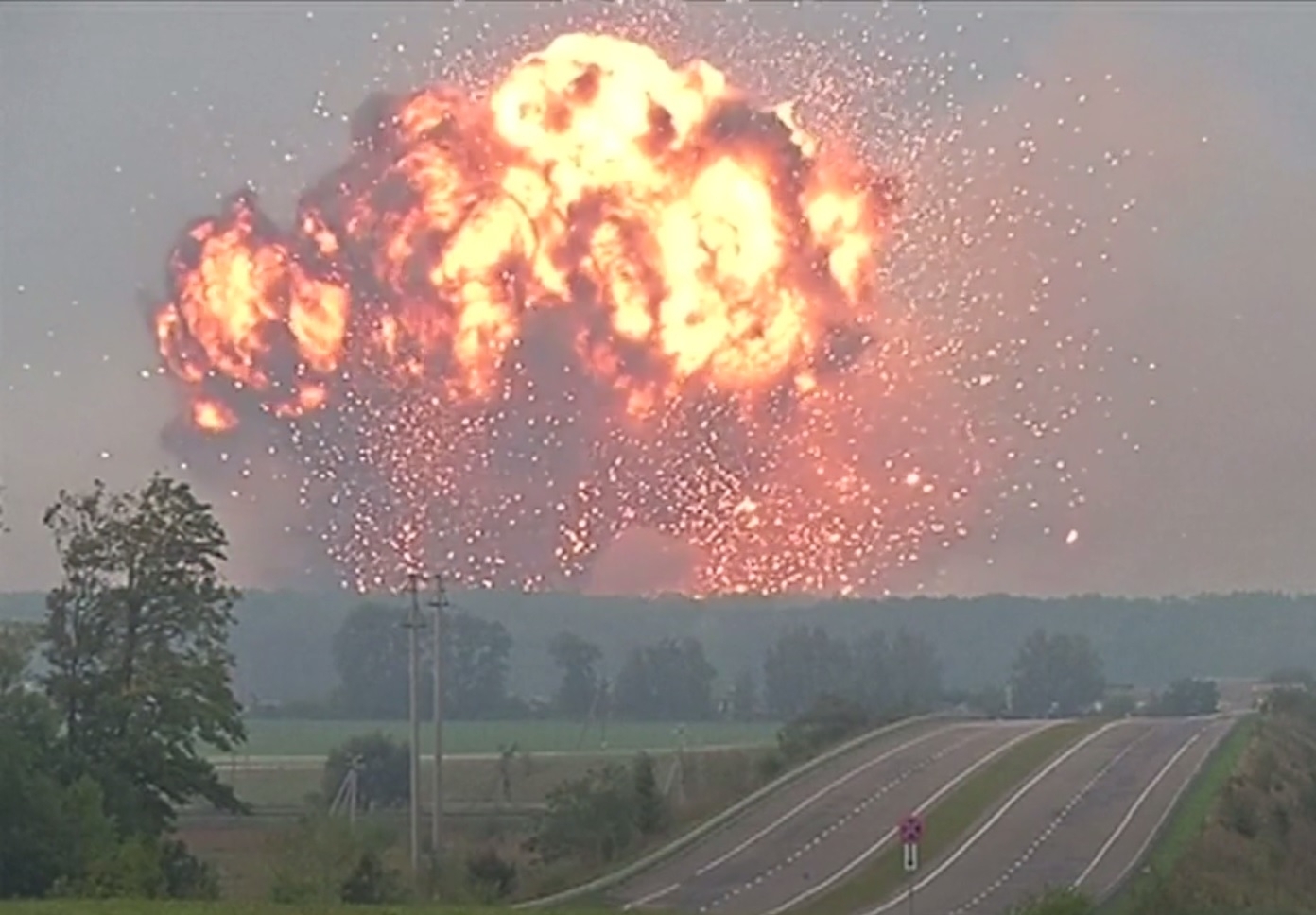 Video shows huge blasts as Ukraine ammunition dump catches fire in