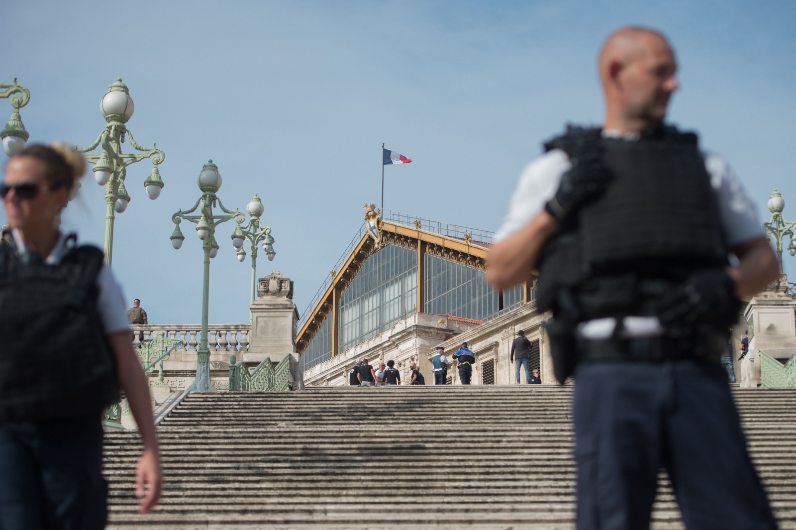 French police outside Marseille station