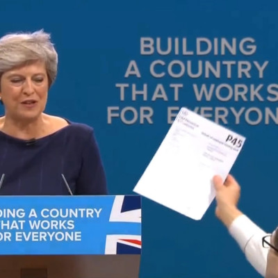Watch Theresa May Be Given Her P45 By Protester At Conservative Party Conference