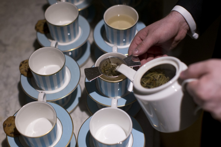 Loose leaf tea poured in cup