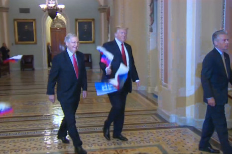 Russian Flags Thrown At President Trump Ahead Of Capitol Hill Meeting With Senators