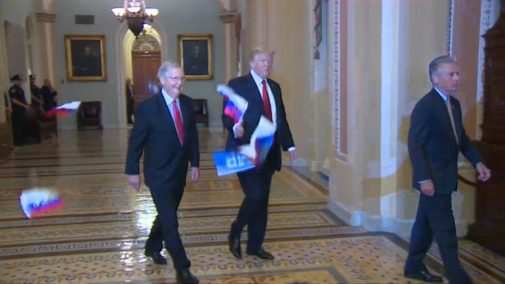 Russian Flags Thrown At President Trump Ahead Of Capitol Hill Meeting With Senators