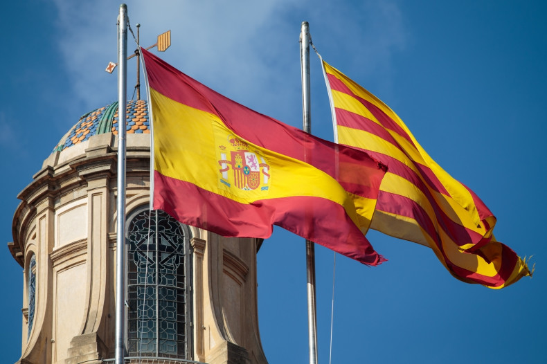 The Spanish and Catalan flags 