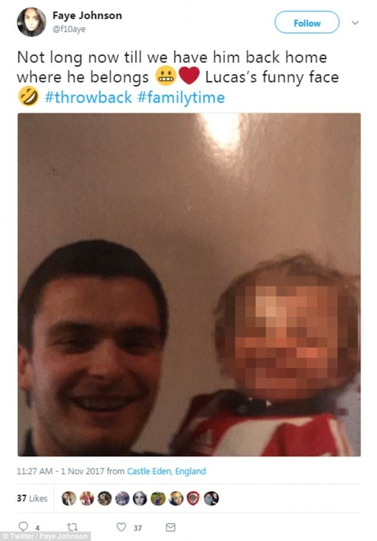 Faye Johnson hinted on Twitter that her brother Adam Johnson may soon be released from prison, along with a picture of the footballer holding her son Lucas