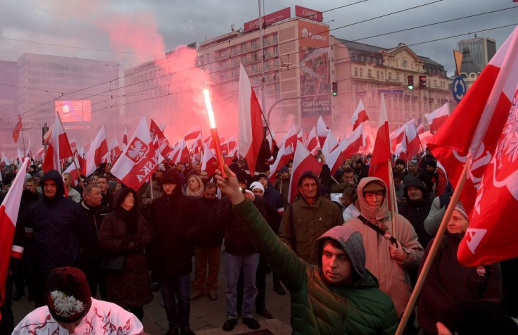 Demonstrators march on Poland's National Day