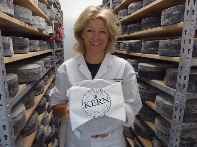 Owner Catherine Mead holds Cornish Kern, a cheese from Truro, which was crowned as the best in the world – beating off tough competition from Italy and Austria Owner Catherine Mead holds Cornish Kern, a cheese from Truro, which was crowned as the best in the world – beating off tough competition from Italy and Austria