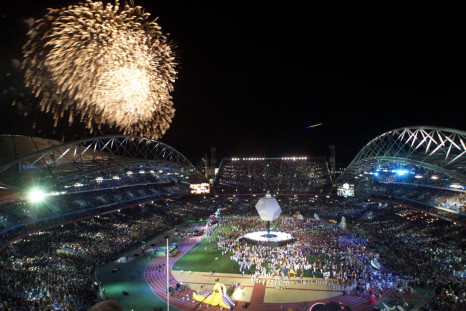 Fireworks explode over Australia’s Olympic Stadium during the closing ceremonies of the games in Sydney Games in 2000