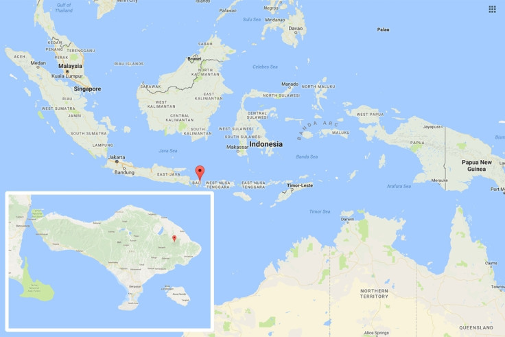 Map showing location of Mount Agung onBali,Indonesia