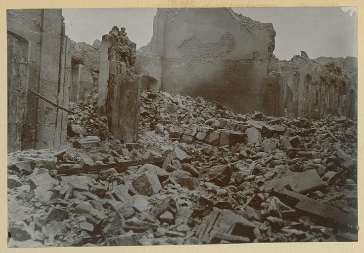 View of St. Pierre, Martinique, after eruption of Mt. Pele