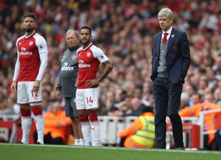 Olivier Giroud, Theo Walcott and Arsene Wenger