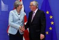 Theresa May Jean-Claude Juncker handshake