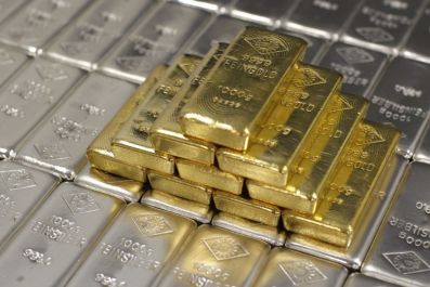 Gold and silver bars are pictured at the Austrian Gold and Silver Separating Plant &#039;Oegussa&#039; in Vienna