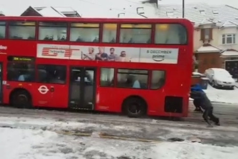 Bus stuck in snow London