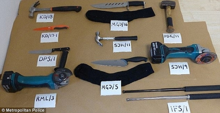 A selection of the tools and weapons the gang they used in the burglaries on the different shops