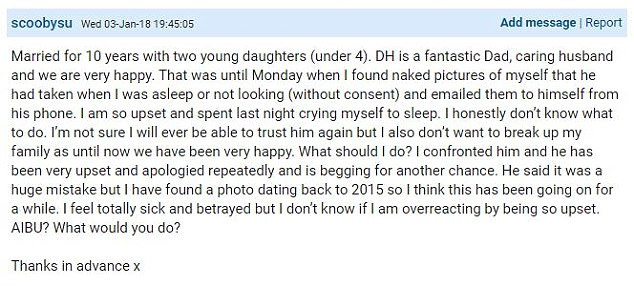 The post by the mother which led to heated debate on parents website Mumsnet The post by the mother which led to heated debate on parents website Mumsnet