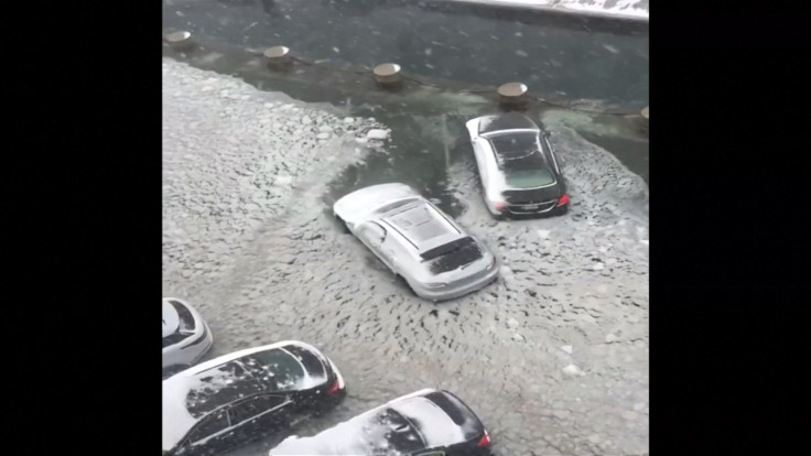 Boston Driver Attempts To Escape 'Bomb Cyclone' Flooding In Harbor