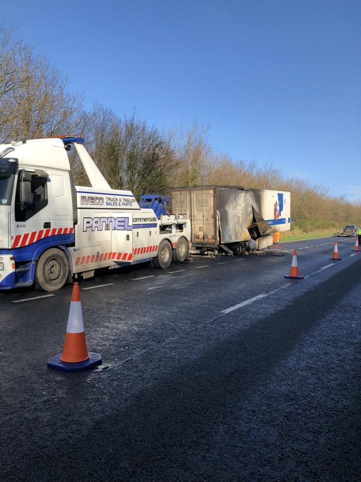 Aftermath of meat lorry fire