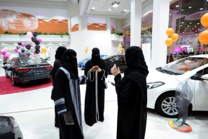 Saudi women tour a car showroom for women in the Red Sea port city of Jeddah