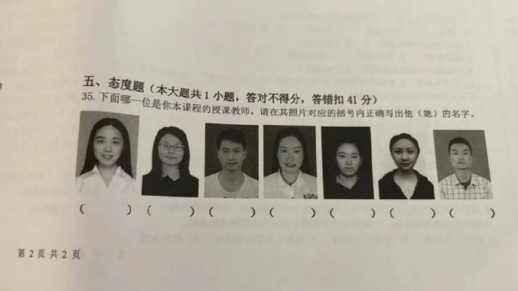 Chinese students were asked in an exam to pick out their teacher from a set of seven photos and correctly write down their name underneath