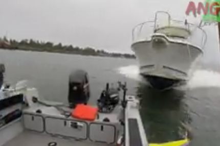 Fishermen dive into river just moments before dramatic motorboat crash