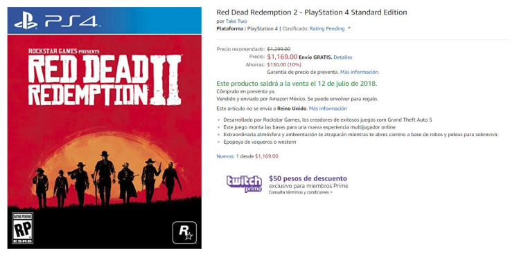 Amazon Mexico Red Dead Redemption 2