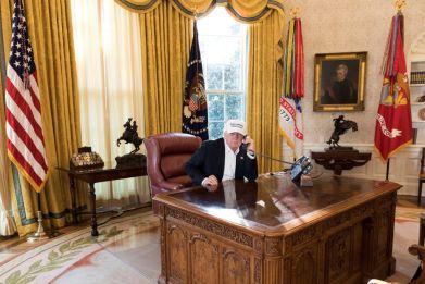 Donald Trump working Oval Office