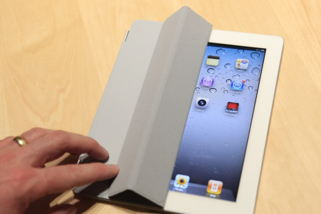 The iPad 2 with a Smart Cover is shown in use in the demonstration area after the iPad 2 launch during an Apple event in San Francisco