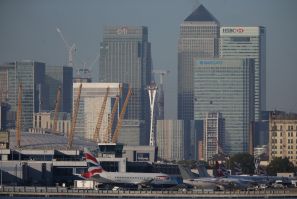 Canary Wharf seen from London City Airport
