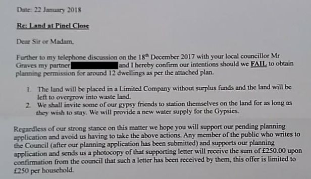 The letter sent by property developer Wayne Rushton to all the residents of Pinel Close The letter sent by property developer Wayne Rushton to all the residents of Pinel Close