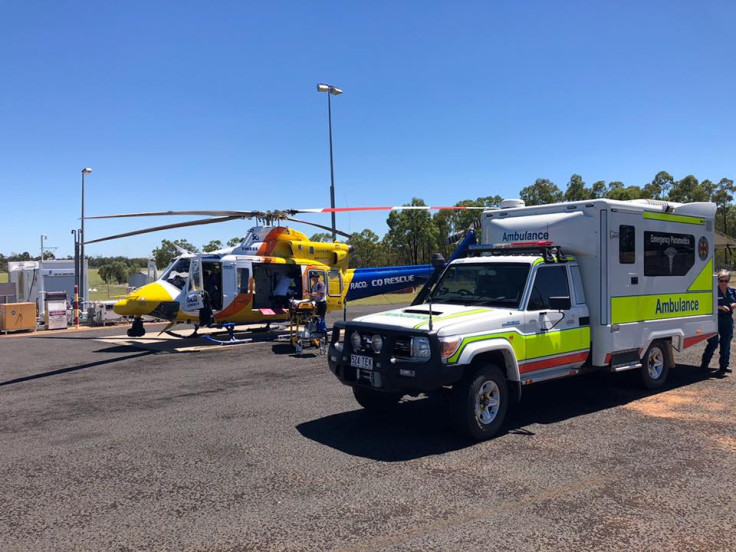 Helicopter and ambulance