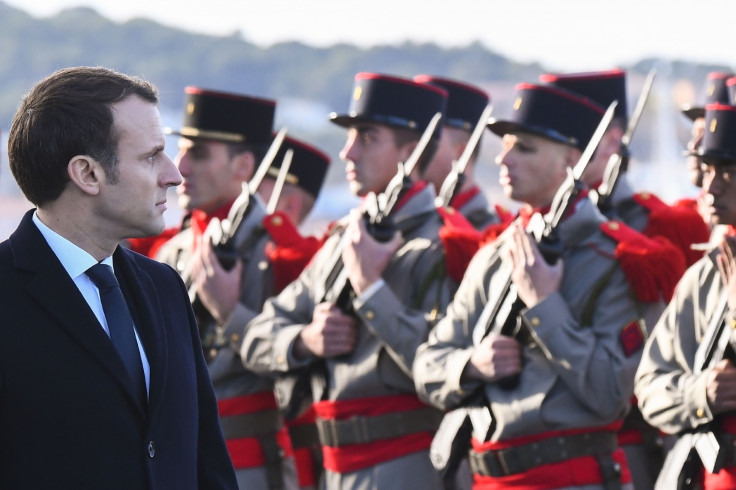 Emmanuel Macro inspects French Navy personnel