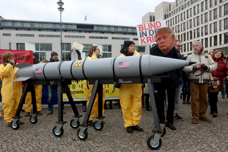 Germans protest Trump nuclear bombs North Korea