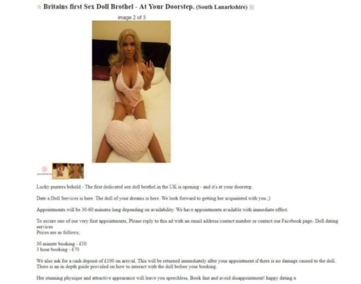 Sex doll brothel Scotland Lanarkshire