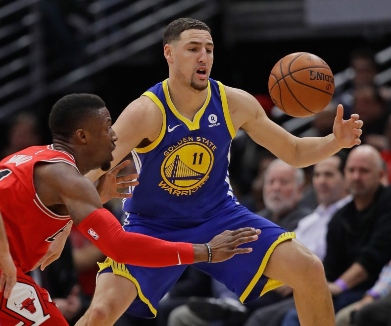 Golden State Warriors All-Star shooting guard Klay Thompson (in blue and yellow strip) revealed that the National Basketball Association champions plan to tour an African-American museum instead of making the traditional visit to the White House