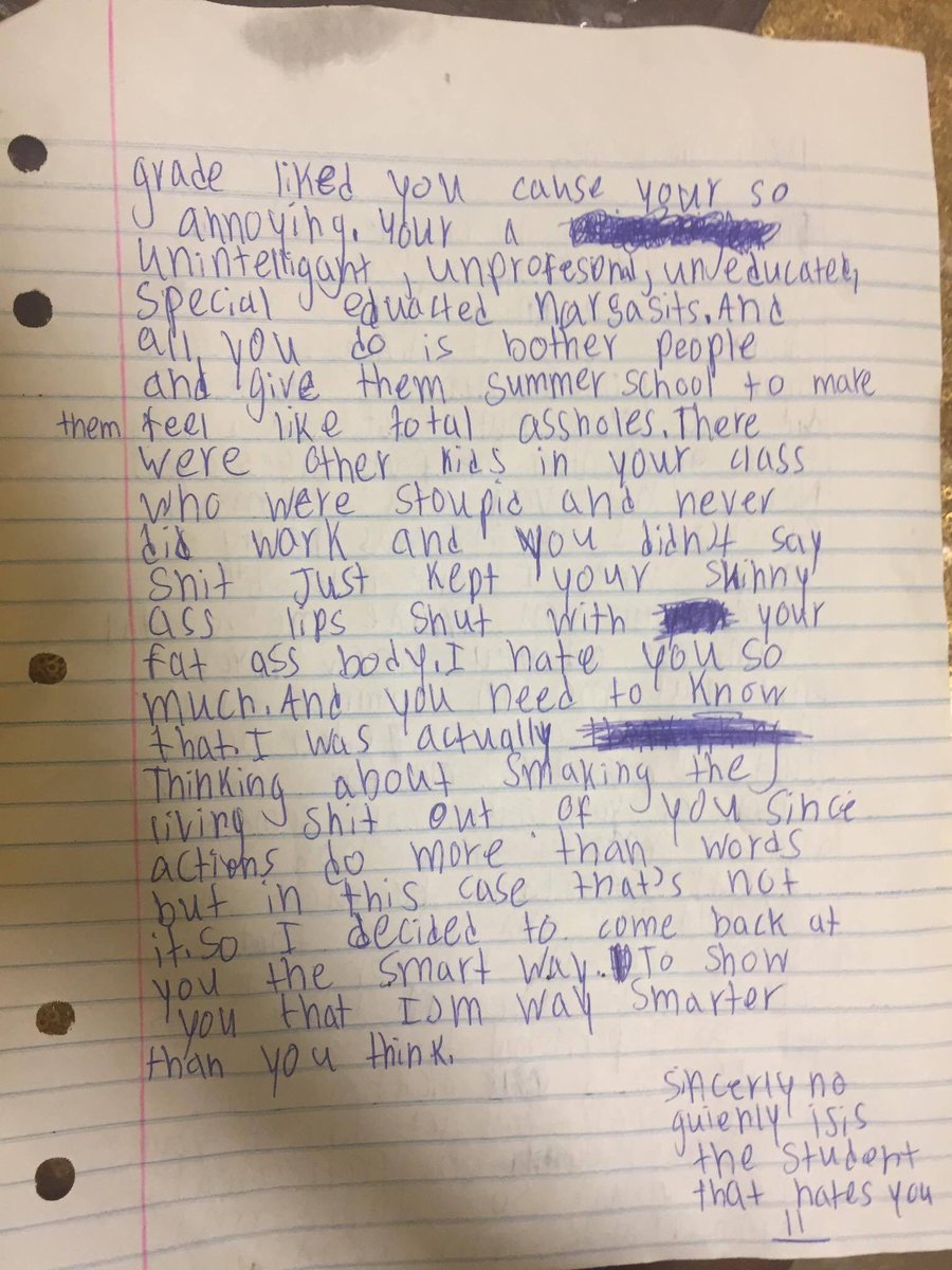 'You made me a total dumbass': Student pens brutal letter to fifth