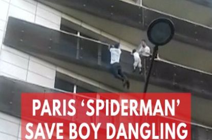 'Spiderman' saves dangling child