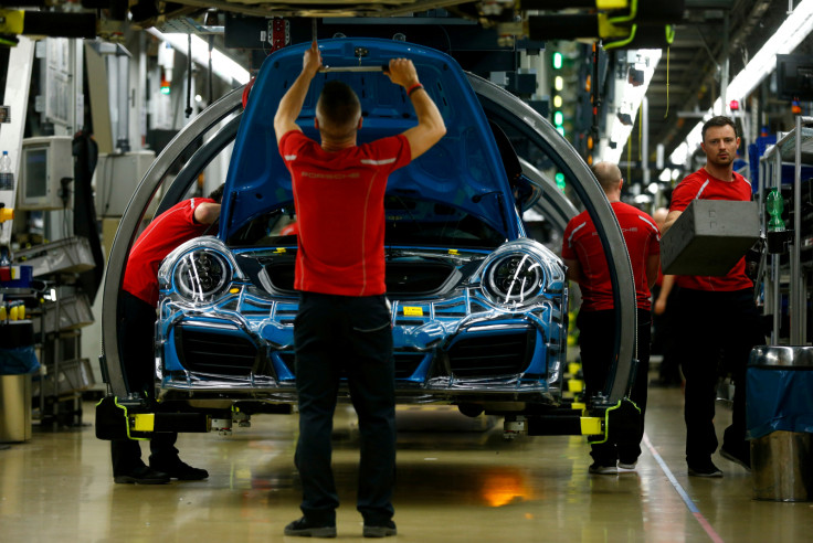 Employees of German car manufacturer Porsche