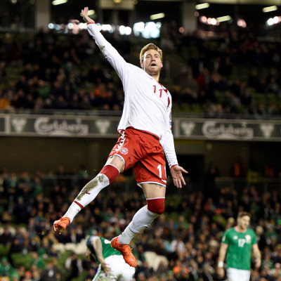 Denmark's Nicklas Bendtner celebrates goal