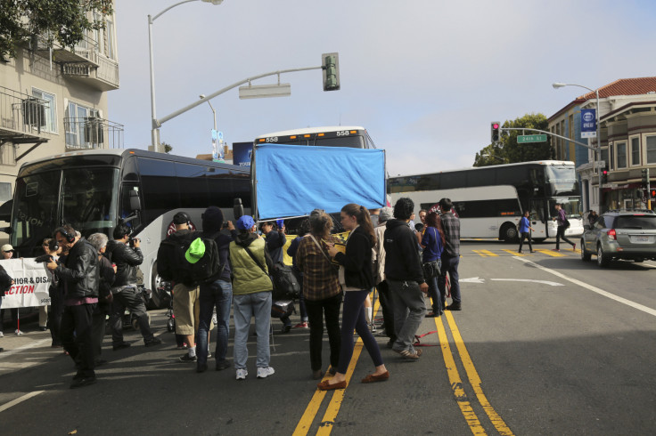 Demonstrators block Google commuter bus