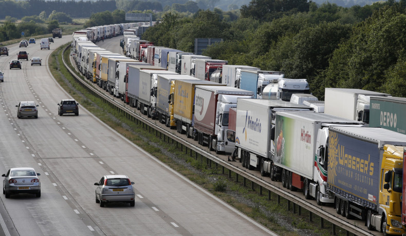 Lorries are backed up on the M20 motorway 