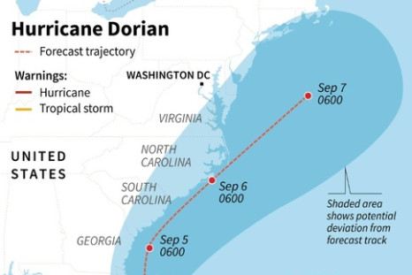 Map of the forecast path of Hurricane Dorian, as of Sept 2