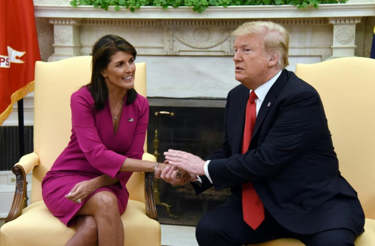 US President Donald Trump with Nikki Haley