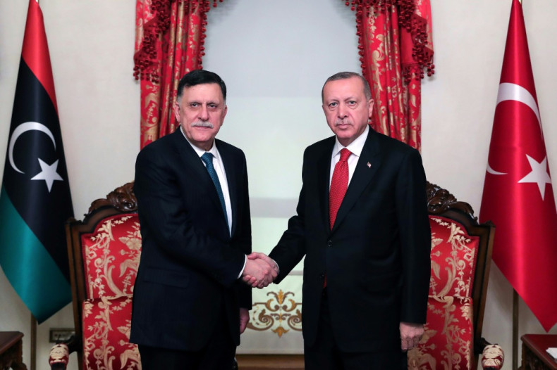 Turkish President Recep Tayyip Erdogan and Fayez al-Sarraj